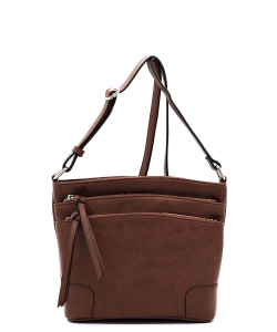 All-In-One Tassel Detailed Crossbody Bag/ Messenger Bag with Double-zipped front compartment WU059 COFFEE
